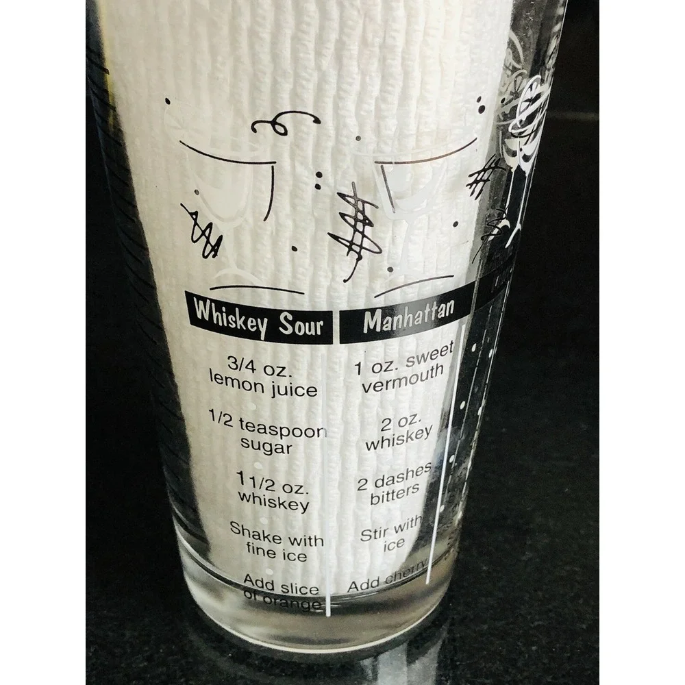 Libbey Cocktail Shaker Vintage Glass Bar Mate With Recipes Barware‎ Mancave